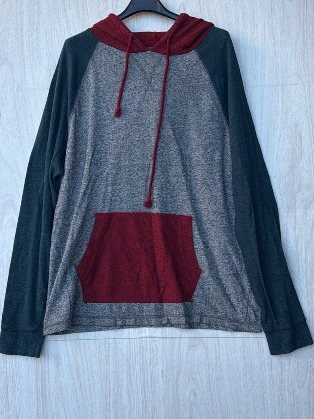 Aeropostale Men's Gray and Burgundy Crewneck Hoodie Sweatshirt